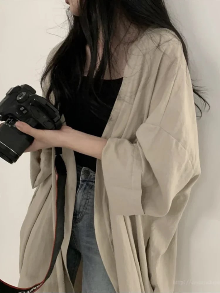女性用長袖カーディガン,韓国風カーディガン,日焼け止め,ゆったりとした,単色,上質で通気性,カジュアルジャケット,夏,2024 - 200000345