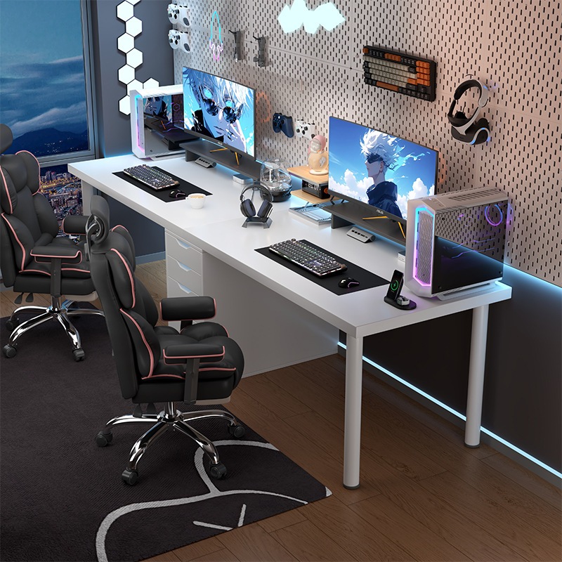 男の子の寝室のためのダブルeスポーツテーブルホームホワイトコンピューターデスクデスクトップインターネットセレブデスククリームスタイルシンプルなワークベンチ 22,885円