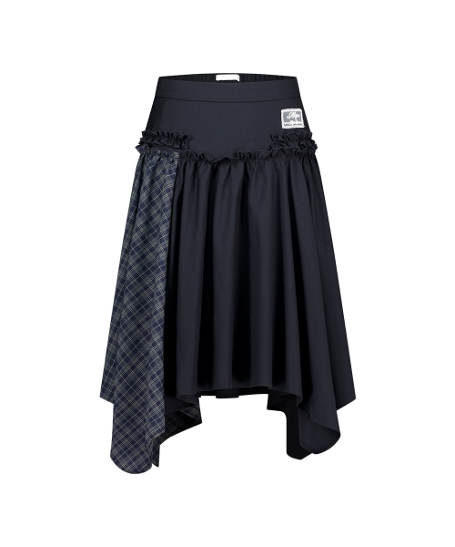 【ILLIGO】 CHECK COLOR-BLOCK MIDI SKIRT NAVY 正規品