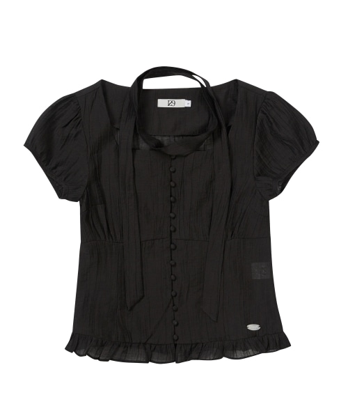 【ILLIGO】 Ribbon Tie Square Neck Blouse Black 正規品