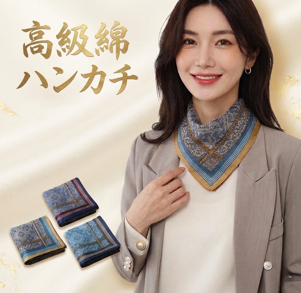 綿100% 無蛍光 高級ガーゼハンカチ セット / 大人用 刺繍入り 柔らかい 敏感肌 介護用 お年寄り ギフト