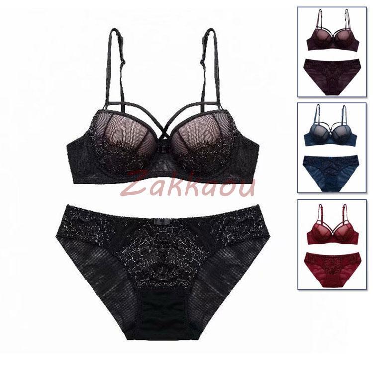 ブラジャー ショーツセット 女性下着 上下セット 3/4カップ ノンワイヤー 総レース 脇肉 ブラ　育乳ブラ バストアップ