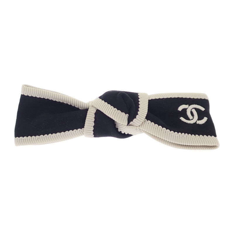 ボウ AA9921 バレッタ シルク ブラック シルバー金具 レディース【Aランク】