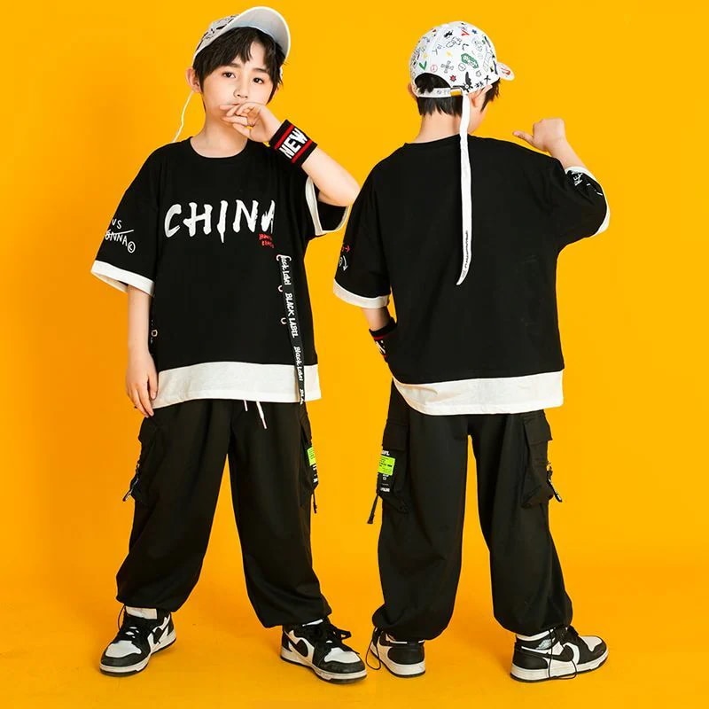 六一子供街舞潮服演出服男の子ヒップホップセット女の子hiphopジャズダンス潮服セット