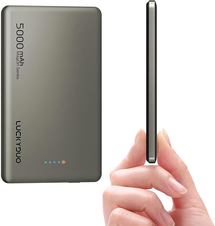 Magon モバイルバッテリー 軽量 8.6MM薄型 マグネット式ワイヤレス充電 5000mAh PD20W USB-c出力 ワイヤレス出力 15W for(ナチュラルチタニウム)