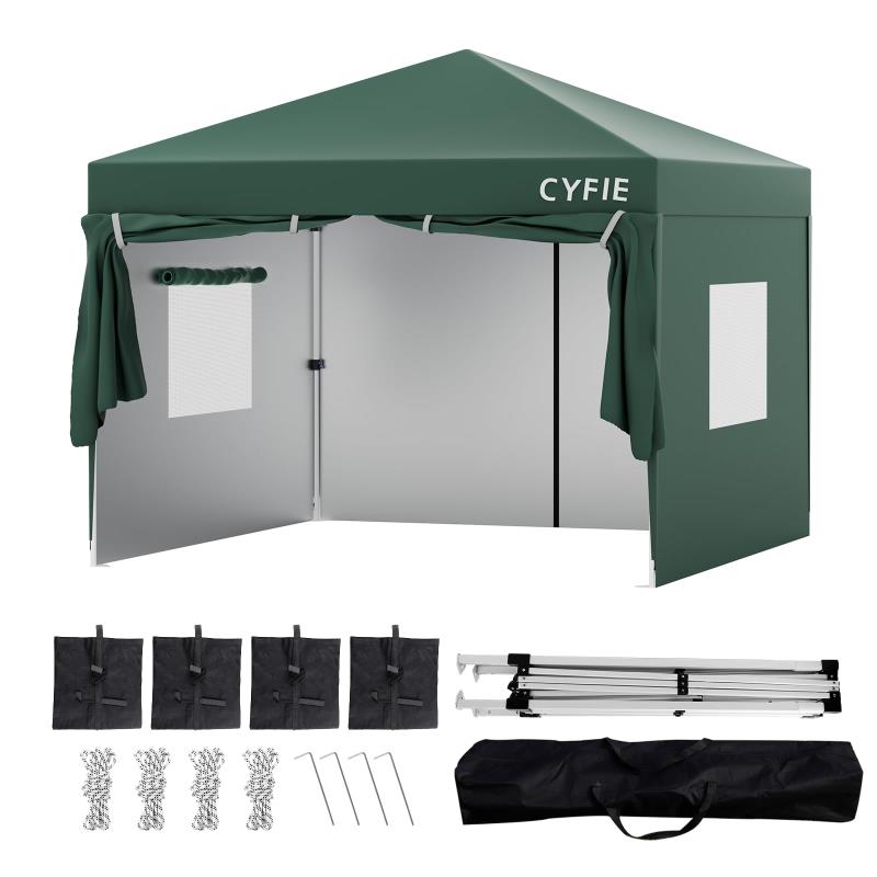 CYFIE タープテント 3mx3m ワンタッチテント サイドシート4枚付き アウトドア用 テント uvカット 紫外線カット 簡易テント イベントテント 収納バッグ付き テント ワンタッチ風抜け 遮光
