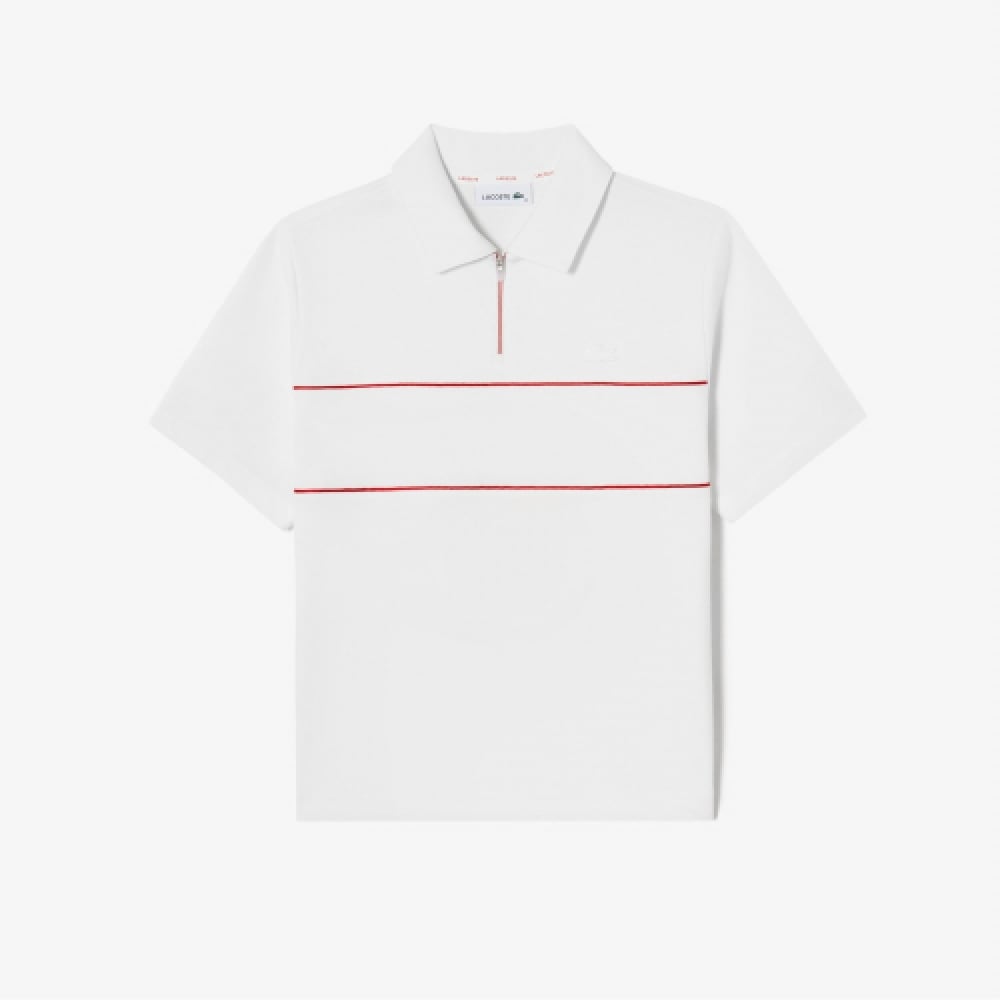 LACOSTE レディースハーフジップアップ半袖スウェットシャツ [オフホワイト]