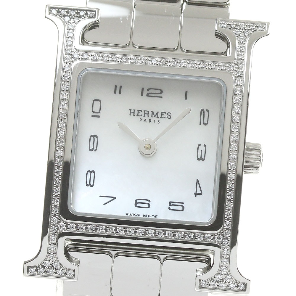 エルメス HERMES HH1.235 Hウォッチ PM ダイヤベゼル クォーツ レディース 極美品 箱・保証書付き_834710【中古】