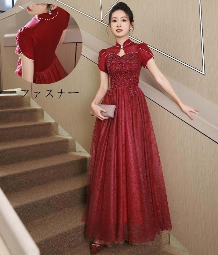 爆裂超特価 パーティードレス ロングドレス 韓国風 スレンダー プリンセスライン 結婚式 洋服 花嫁の介添え人 ドレス 忘年会 半袖 ロング丈ワンピース 高級感 Aラインドレス 宴会ドレス ステージ