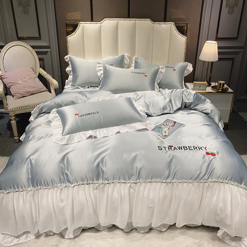 掛け布団カバー 姫系 模造シルク 寝具カバーセット 涼しい ベッド用品 北欧風 4点セット 可愛い