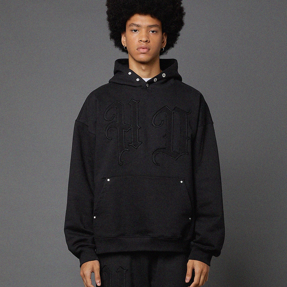 HD Logo applique overfit hood tshirt BLACK