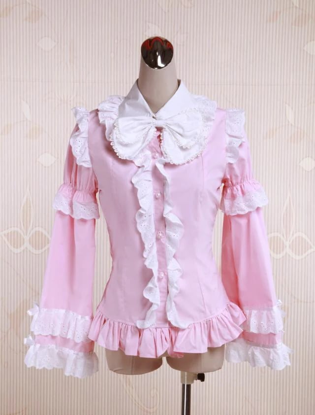 【短納期】ピンクロリィタブラウスコットン長袖フリルリボン 24,044円