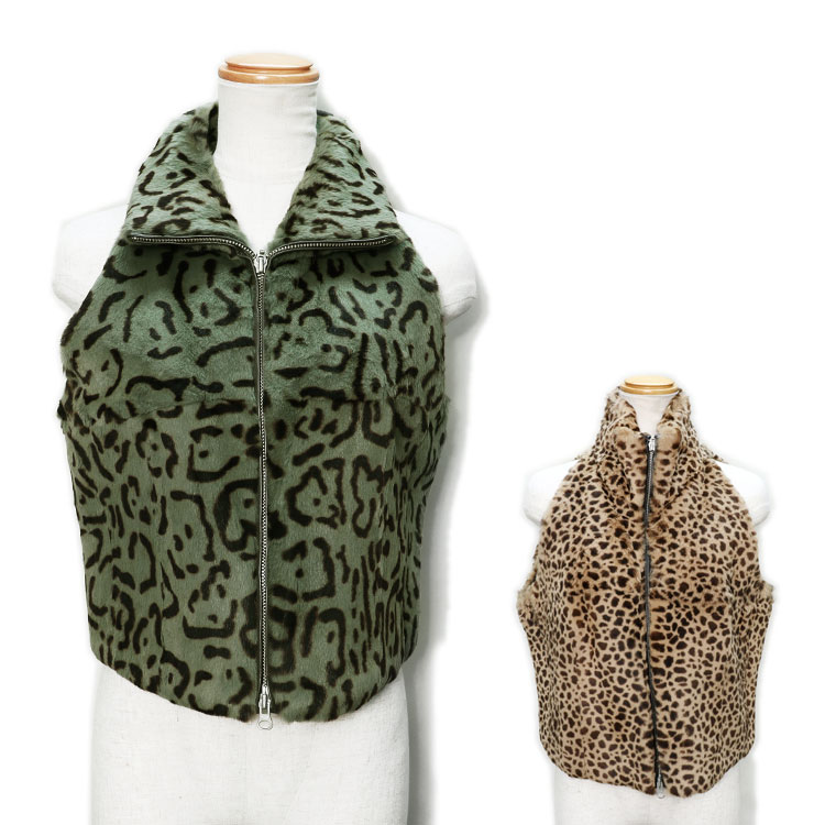 ラビット ファー ベスト アニマル柄 ヒョウ柄 レオパード レオパ 送料無料 レディース ギフト プレゼント