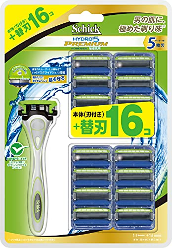 大容量 シック Schick ハイドロ5 プレミアム 敏感肌用 バリューパック (ホルダー (刃付き) + 替刃16コ) 5枚刃 カミソリ 髭剃り スキンガード付