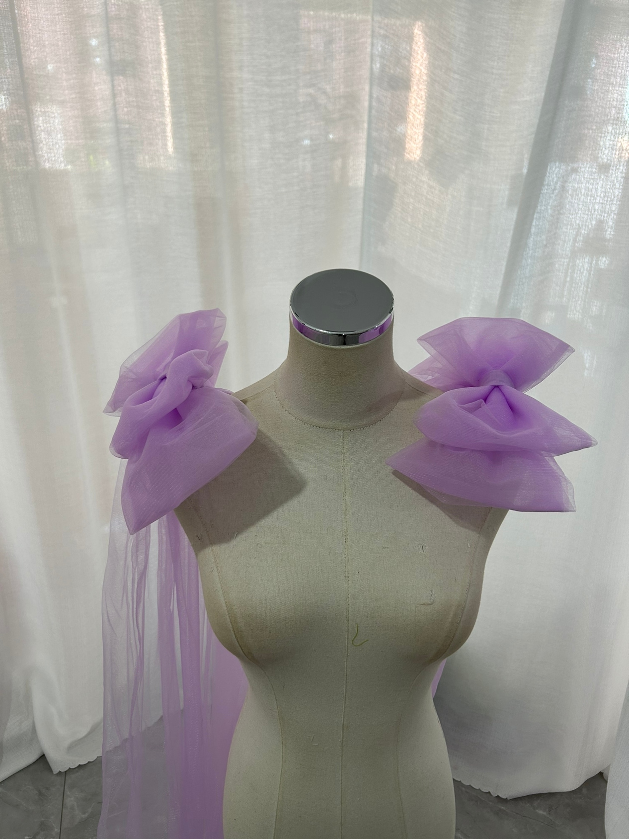 カラードレス リボン パープル ふわふわ 可愛い ソフトチュール 花嫁/ウェディングドレ