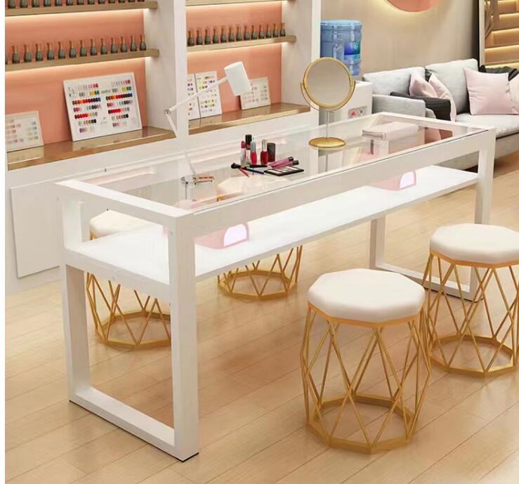 美容テーブル　ネイルテーブル　シングル　ダブルシンプルな日本式ネイルサロン専用強化ガラステーブル2人掛けネイルテーブルビューティー 17,750円