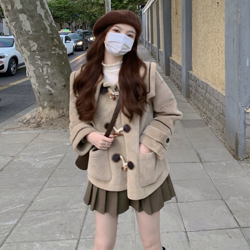 レディースウールコート冬の新しいスタイルフレンチスタイル老化防止小さなホーンボタン長袖ウールコート30%制限