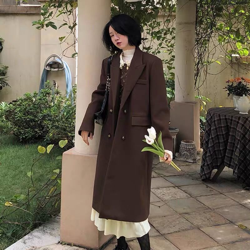 秋冬 新しい 韓国版 レトロ ラシャコート ミドル丈 カジュアル 百掛け 潮 ロングチェスターコート