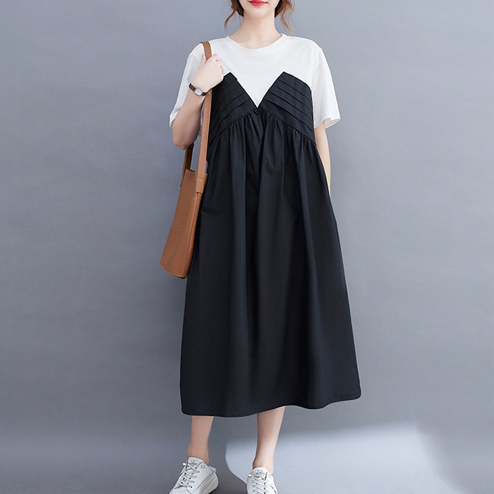 ワンピース フレアワンピース ミモレ ロング 袖あり 半袖 ワイド 切り替えデザイン ドッキング 大人可愛い シンプル カジュアル 大人 おしゃれ お洒落 大人女子 こなれ感 ラフ スポーティー