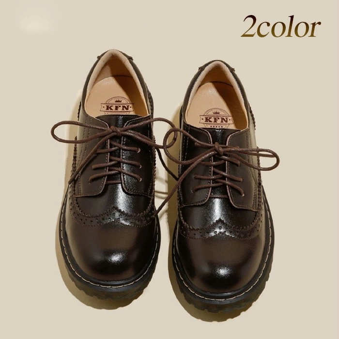 カジュアルシューズ レディース 本革 レースアップシューズ ウィングチップ 紐靴 オックスフォード マニッシュシューズ 厚底シューズ シンプル 通気性