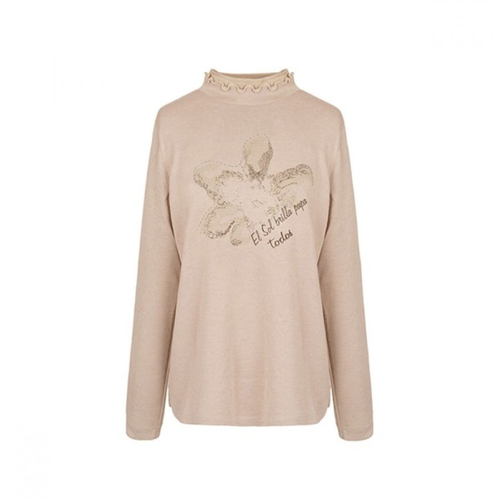 [シャトラン] ベージュフリルハーフネックフラワーTシャツHCCSTS202 4,690円