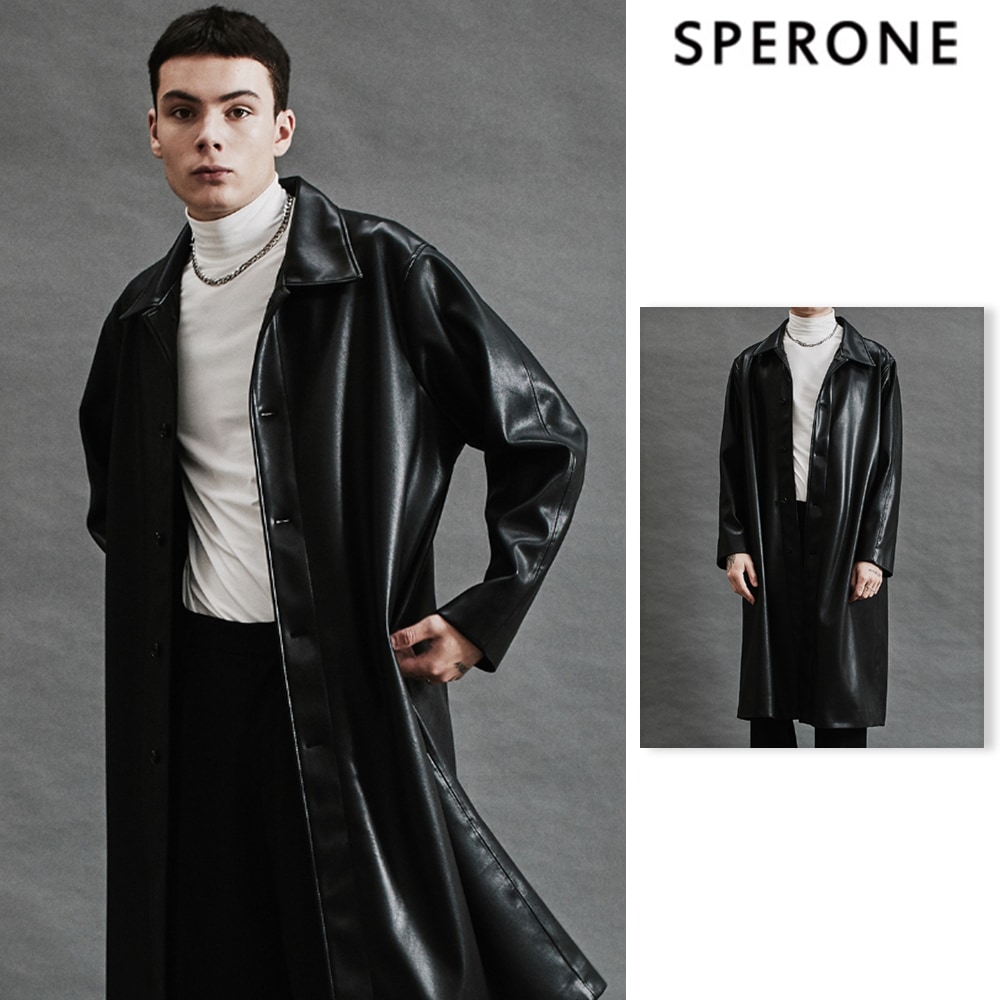 [SPERONE] Eco Leather Long Shirt Jacket