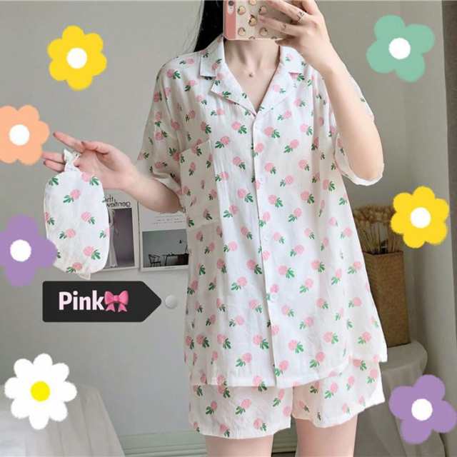 新品 シャツパジャマ ルームウェア レディース 春夏 半袖パジャマ 可愛い 花柄 綿 薄手 vネック パジャマセットアップ ルームウェア 女性 部屋着 寝巻きオシャレ