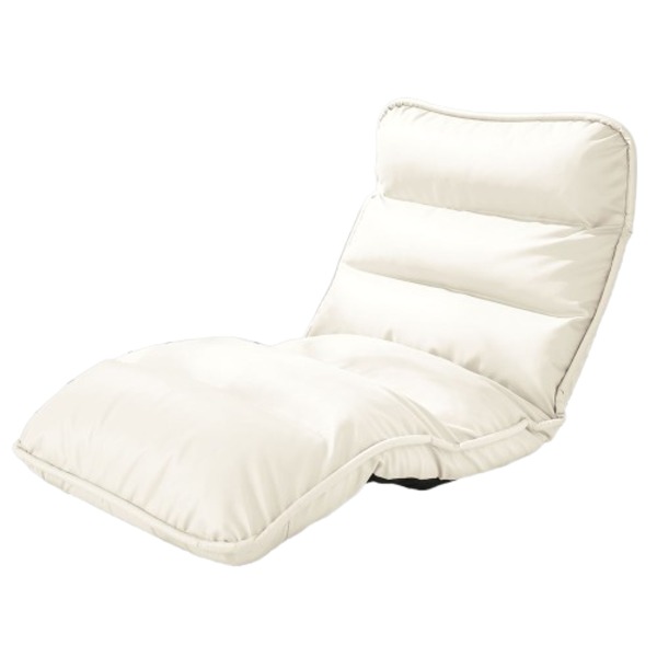 座椅子 フロアチェア (ひじ無ワイド アイボリー レザー調) リクライニング ハイバック NEW収納簡単低反発もこもこ座椅子