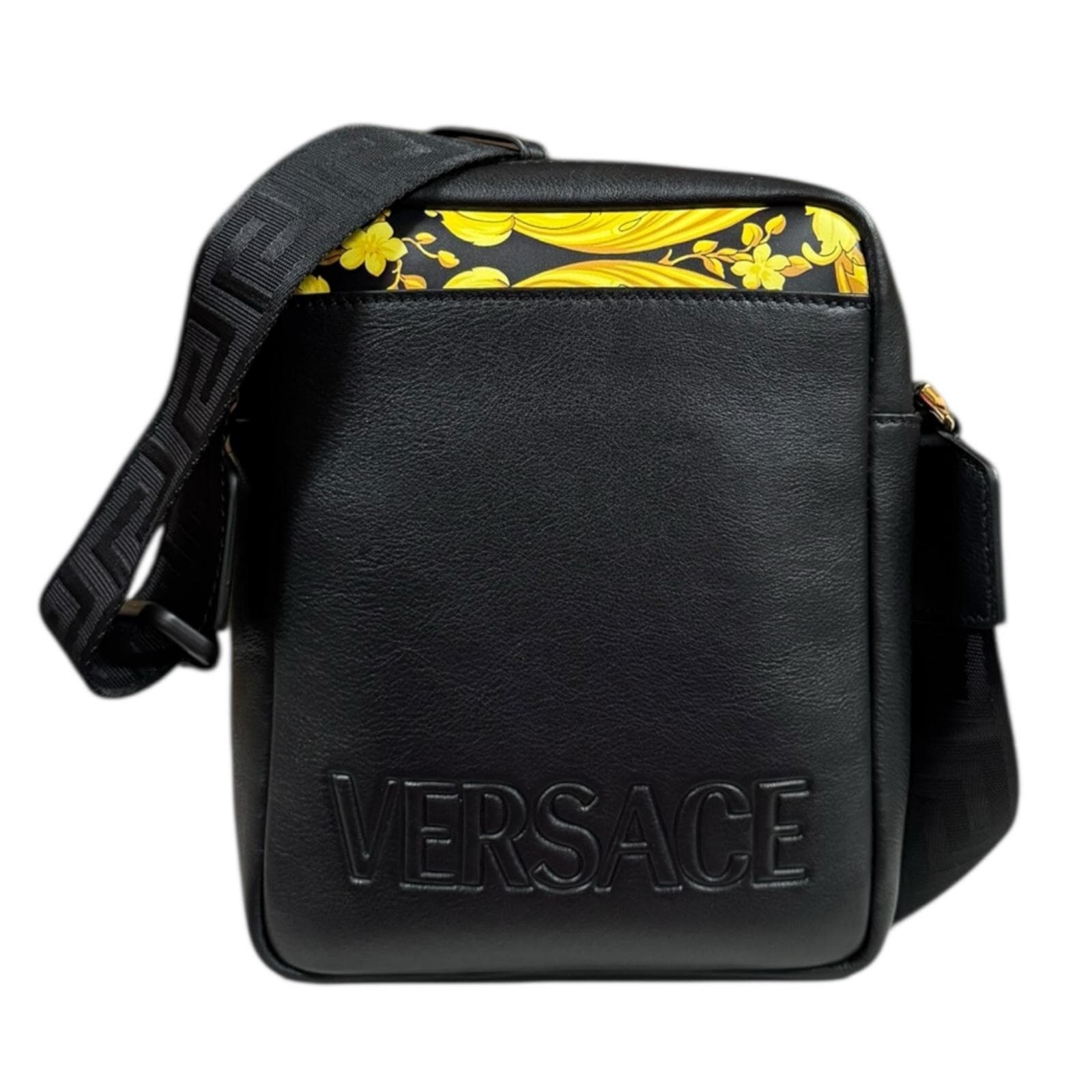 ヴェルサーチ バロックプリント ショルダーバッグ レザー 1015548-1A-11855 ブラック VERSACE 中古 美品