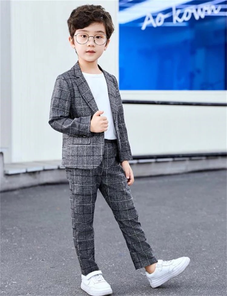 激安セール 男児 カジュアル ピアノ 格子縞 トレンド 2点セット ロングパンツ スーツ 洋服 春秋 トレンド 子供服 公演