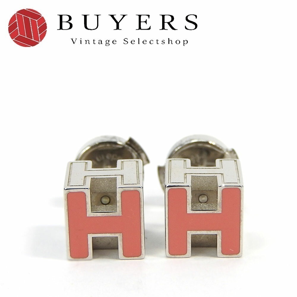 中古エルメス ピアス カージュ ド アッシュ Hキューブ ピンク シルバー メッキ アクセサリー ジュエリー 小物 レディース 女性 HERMES earrings accessory