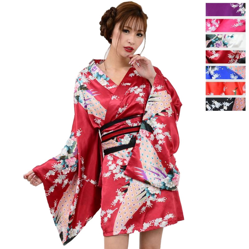 【7カラー】サテン和柄豪華花魁ミニ着物ドレス 和柄 よさこい 花魁 コスプレ キャバドレス [1037] 5,204円