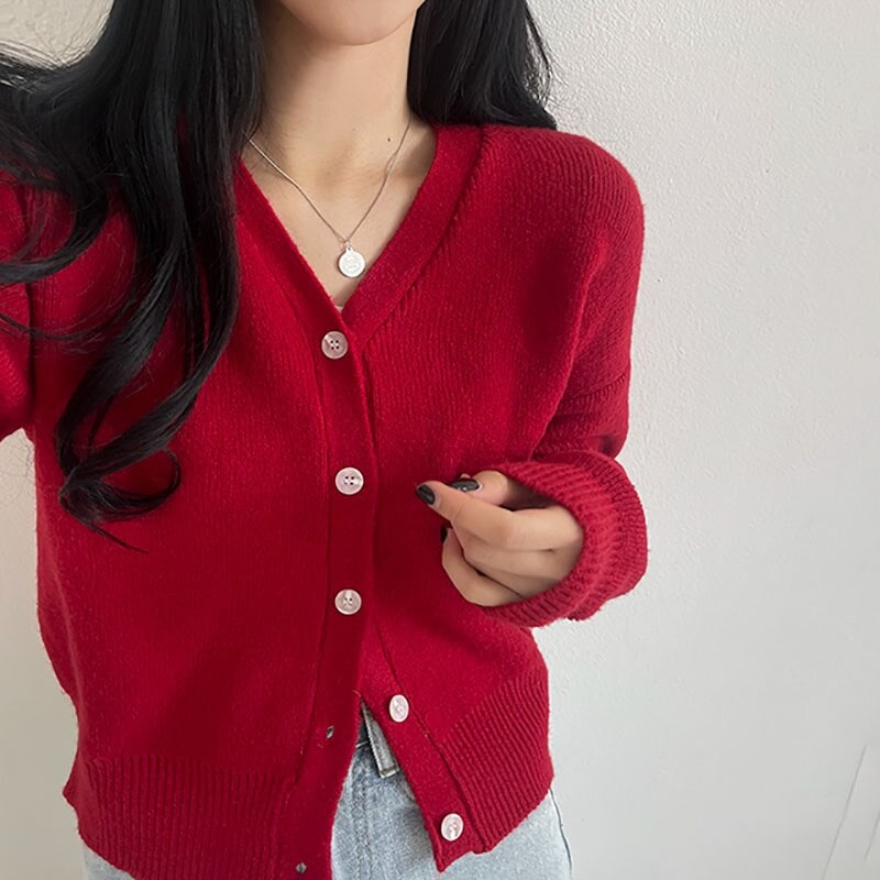 韓国の女性ファッション / デイリーVネックニットカーディガン cd1009
