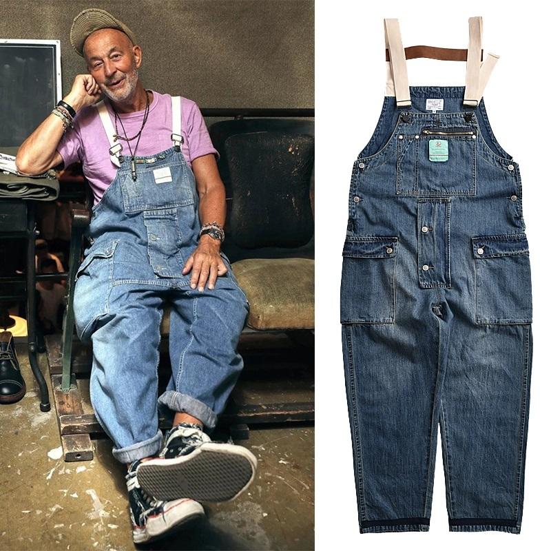 【急速出荷】オールインワン サロペット オーバーオールジーンズ アメカジストリートワークスタイル つなぎ デニムパンツ カッコイイ