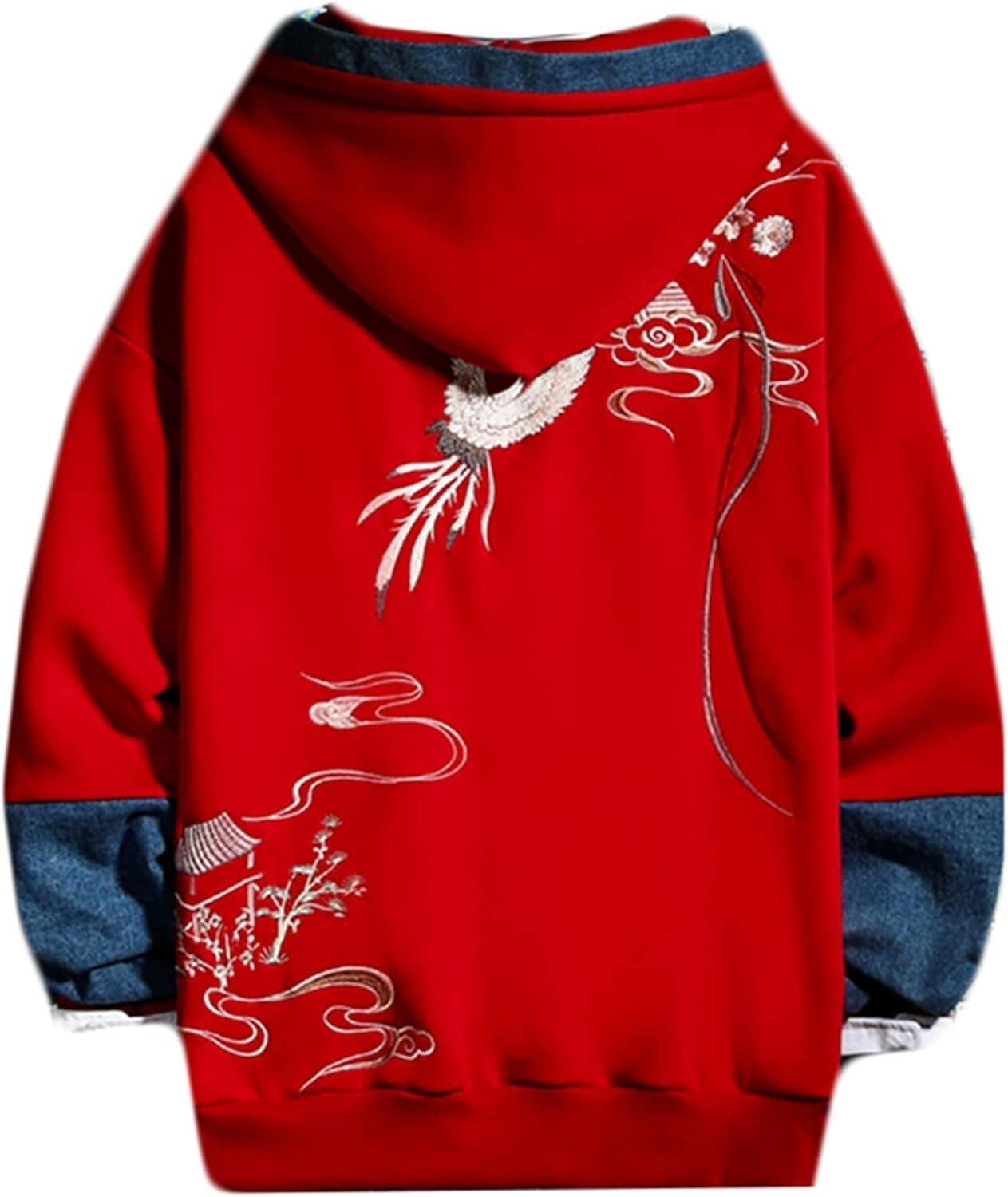 パーカー トレーナー メンズ レディース 刺繍 鶴柄 チャイナ風 厚手 裏起毛 長袖 カジュアル クール 丈長め フード付き トップス プルオーバー 肌触りがいい ファッション 通気 伸縮性