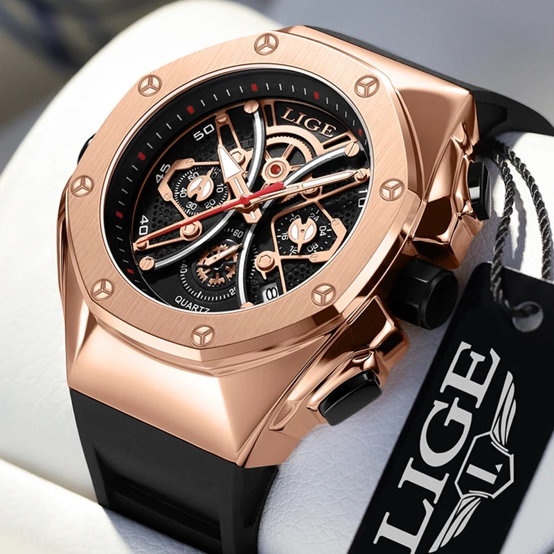 Lige-メンズ防水シリコンリストバンド,スポーツ腕時計,ミリタリークロノグラフ,トップブランド,高級ファッション