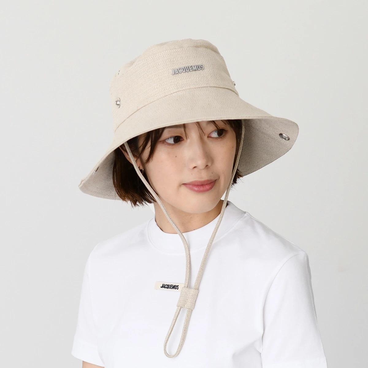 帽子 LE BOB DE-NIMES バケットハット 255AC721 レディース ユニセックス ホワイト コットン ロングストラップ バケハ