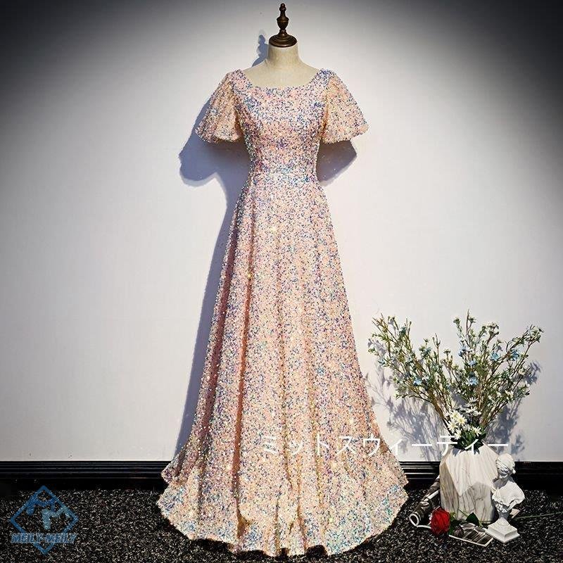 カラードレス ロング イブニングドレス 二次会 パーティードレス 演奏会 花嫁 フォーマル 発表会