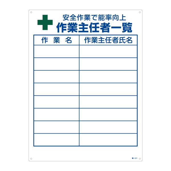 作業主任者の職務標識 安全作業で能率向上 作業主任者一覧 職-511