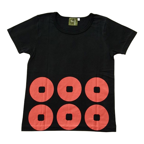 戦国武将Tシャツ (真田幸村 六連銭) XSサイズ 半袖 綿100% 日本製 ブラック(黒) (Uネック おもしろ)