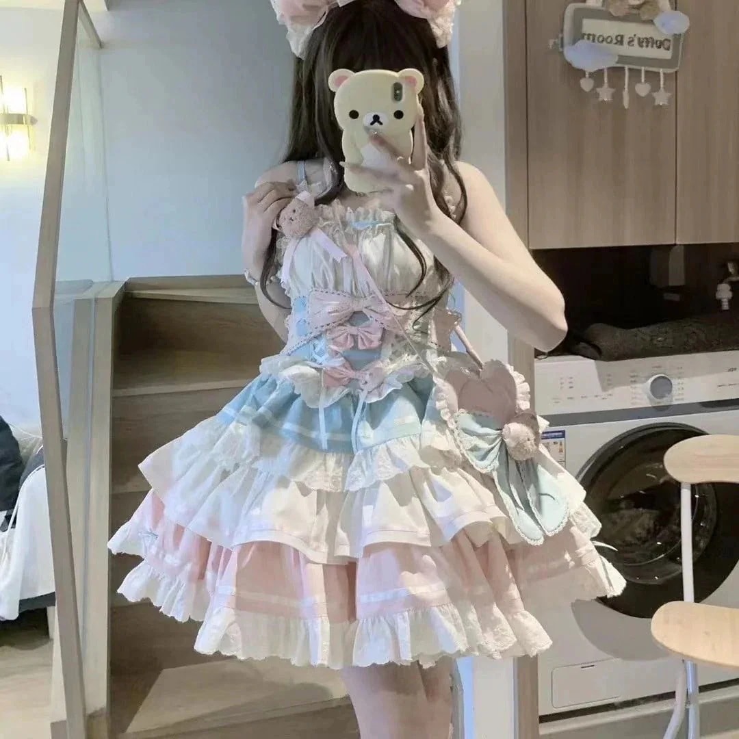 今季新作26 あんず粉小熊 ロリータ 超かわいい かわいい ポンポンスカート ワンンピース