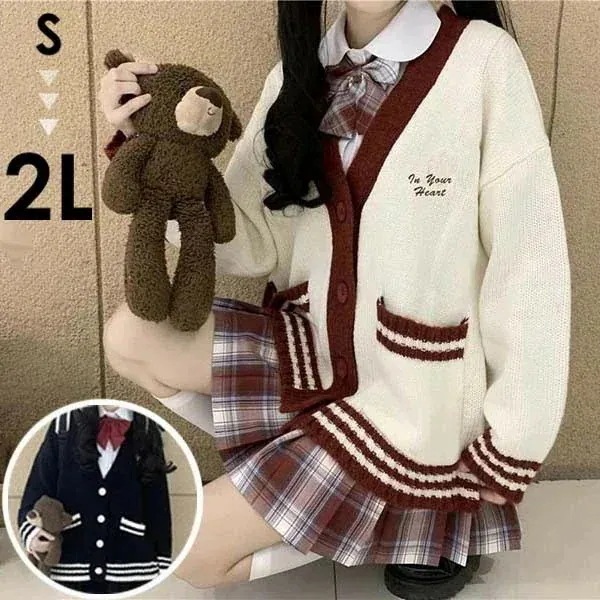 入学式 卒業式 スーツ 女の子 ニット カーディガン 子供服 jk 5点セット ゆったりサイズ フォーマル スーツ 女児 チェック 中学生 高校生 中高生 通学 制服 結婚式 お受験 発表会 演奏会
