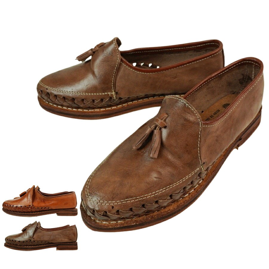 メンズ シューズMADE IN MEXICO HUARACHE SHOESZAPATO MOTA　ザパト モタ編み込み タッセル付き ワラチシューズBROWN(