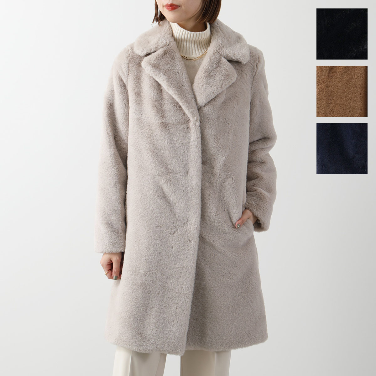 HERNO ヘルノ フェイクファーコート GC000461D 12422 レディース シングルブレスト チェスターコート カラー4色