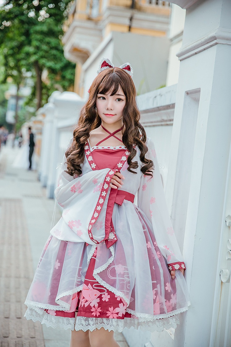 ゴシックロリータ レディース ドレス ピンク白 セット 可愛い Qoo10] 可愛い和風ロリータドレス 紅白色 ゴシッ