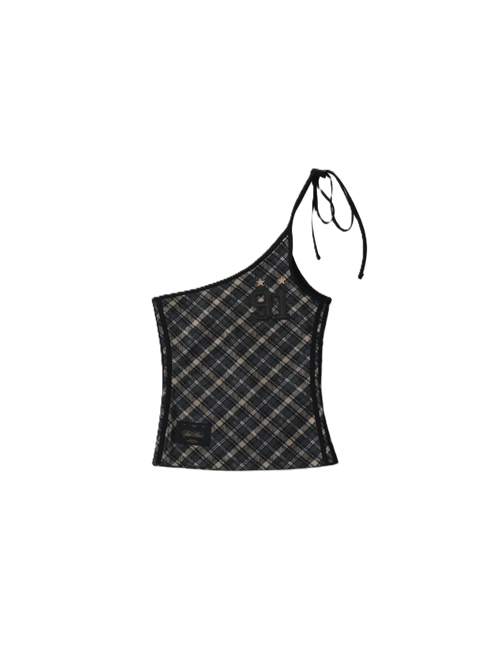 ビンテージクラブワンショルダータンク - チェックブラック