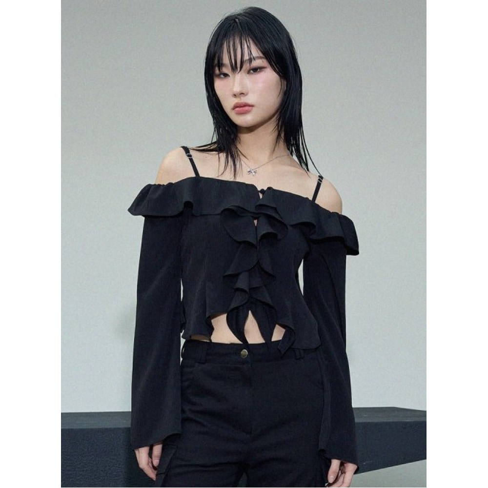 ITOV ソウルオフショルダーフリルブラウス BK 7,556円