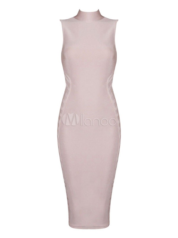 ピンクのボディコンドレススリムフィットレーヨンパーティードレス