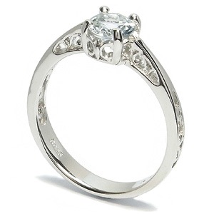 アクアマリンボリュームプラチナコートシルバーリング 7.5 14号 3月 誕生石 指輪