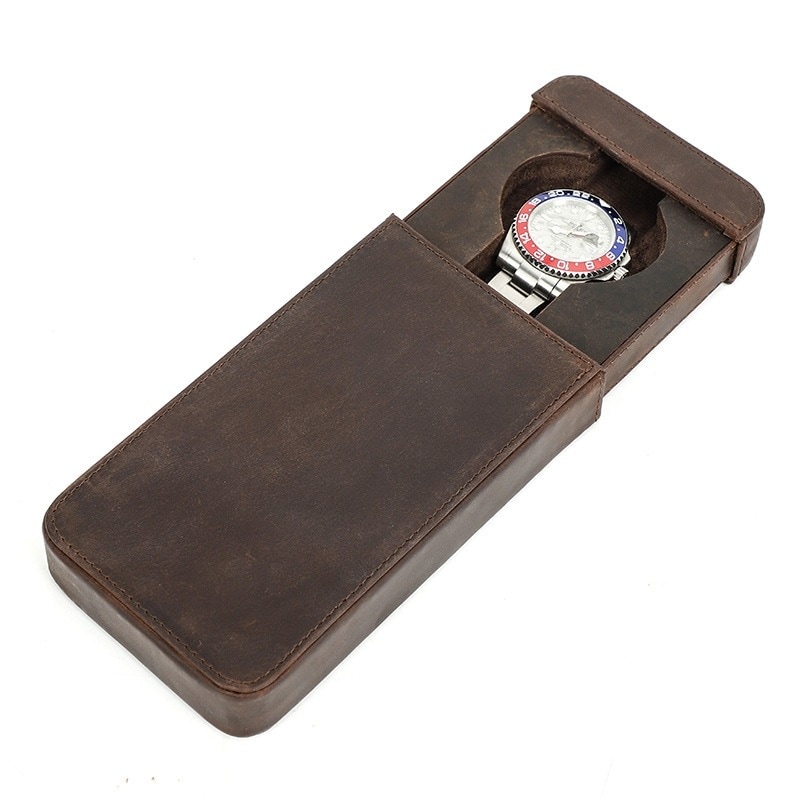 レトロ狂馬牛革腕時計ケース手作り長方形引き出し式旅行腕時計収納ケース30%制限